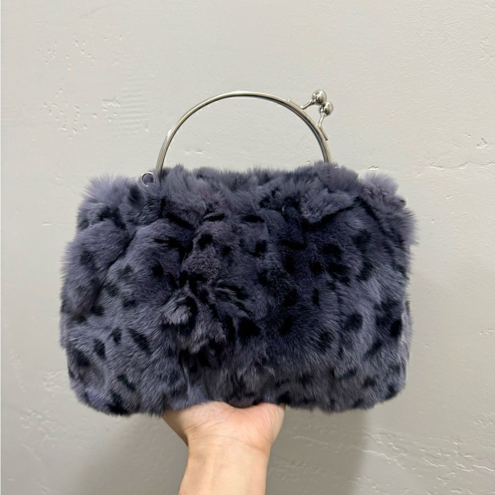Handmade Real Rex Rabbit Fur Kiss-lock Top Handle Bag/Crossbody